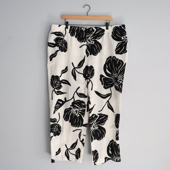 Talbots Linen 2XL Straight Leg Floral Ankle Cropped Semi Sheer Pull On Pant - Picture 2 of 10